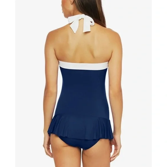 NWT Ralph Lauren Bel Air Skirted one piece blue and white swimsuit size 12 - Picture 2 of 7